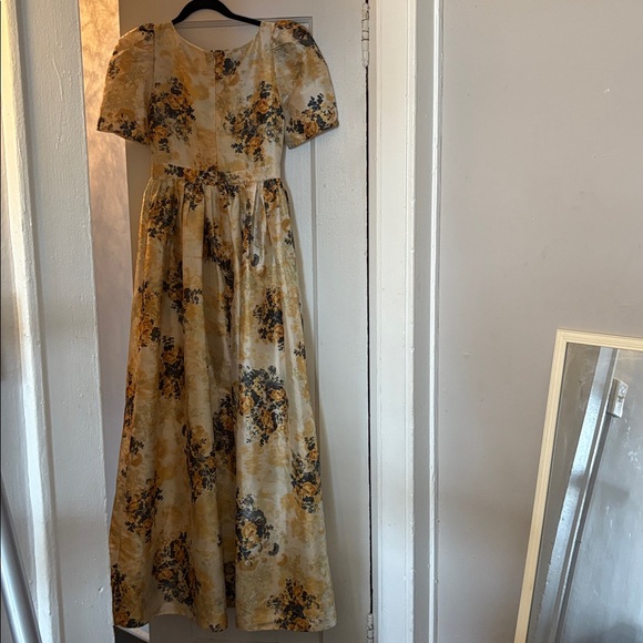 BHLDN by Anthropologie Aurora puff - sleeve taffeta maxi dress yellow floral 2 - Picture 6 of 8